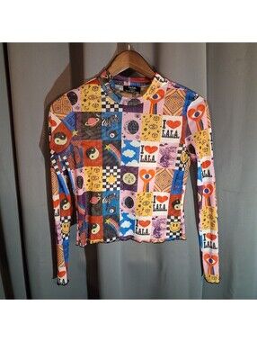 lala. Long Sleeve Colorful Patchwork Print Top Size Small